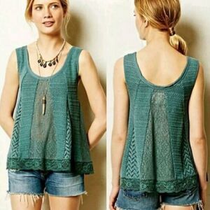 EUC Anthropologie Meadow Rue Green Babydoll Knit Top Small